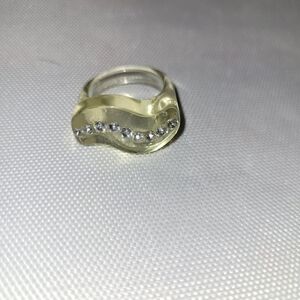 Clear Resin Y2K Ring with Silver Jewels Fits Size 6